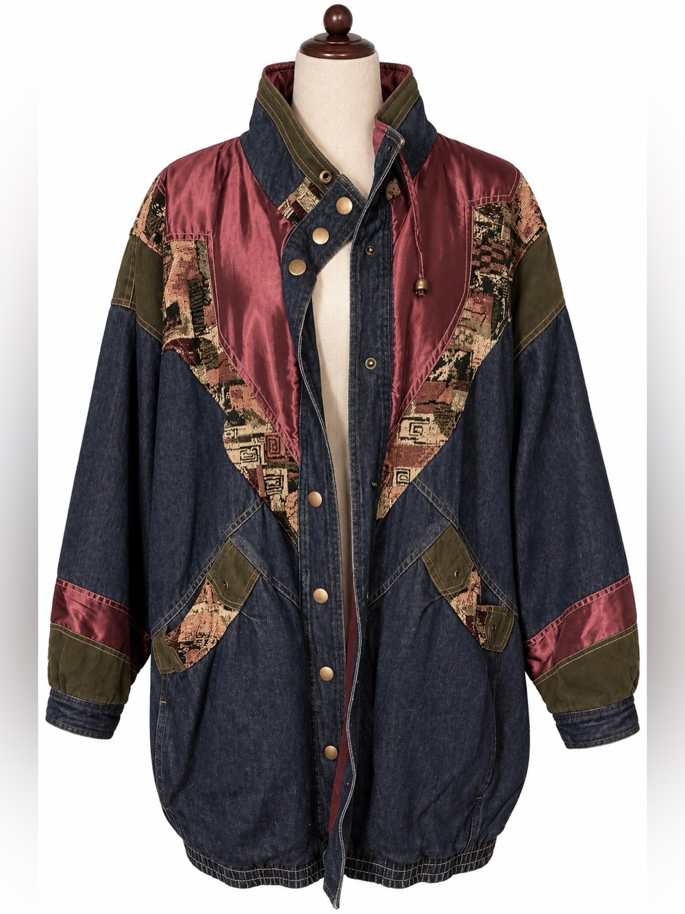 Vintage tapestry Jean jacket, patchwork- 80s / 90s. Medium weight- plus size- 3X